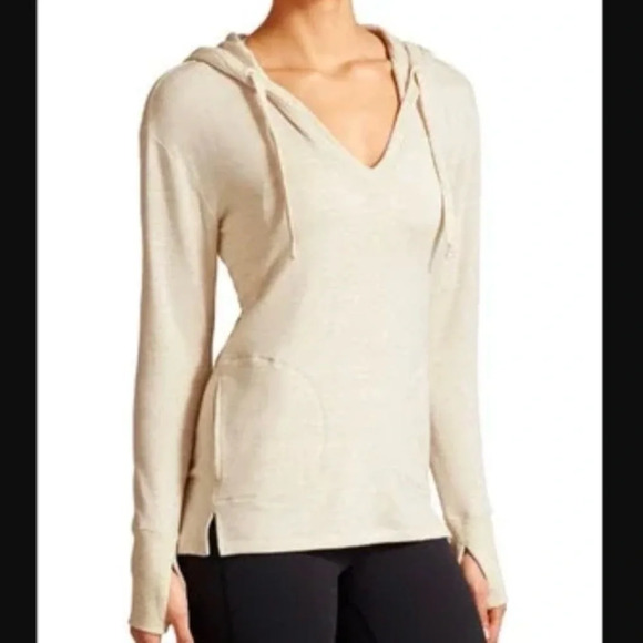 Athleta Studio Split Neck Hoodie Oatmeal Heather S - Picture 1 of 16